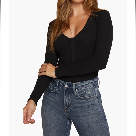 Good American Tops - Good American Good Body Snap Henley Bodysuit Black Size XL NWT